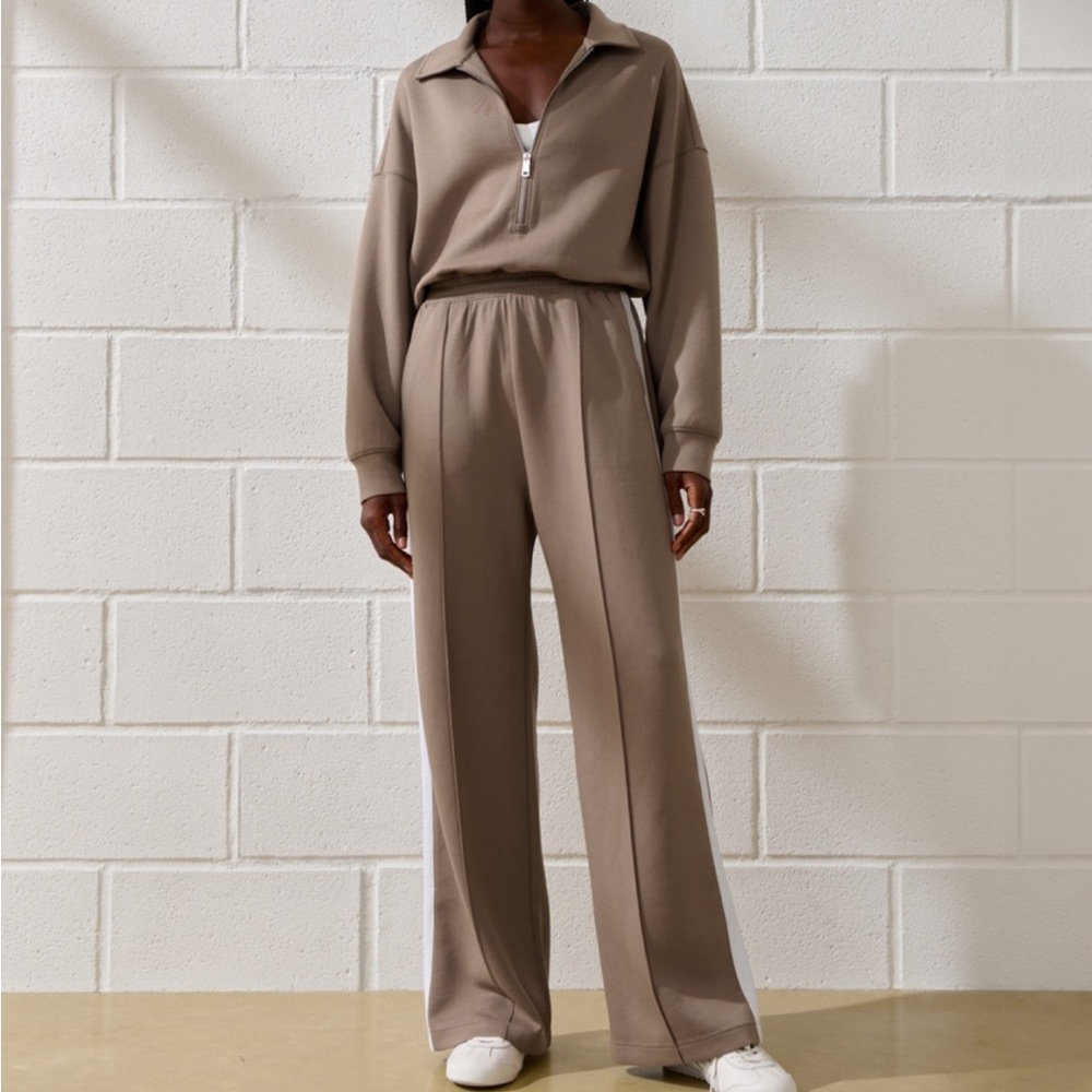 Elegant Tan Jumpsuit with White Stripe